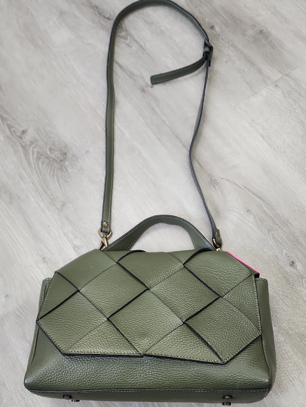 Sundance Olive Green Woven Leather Crossbody Bag with Top Handle